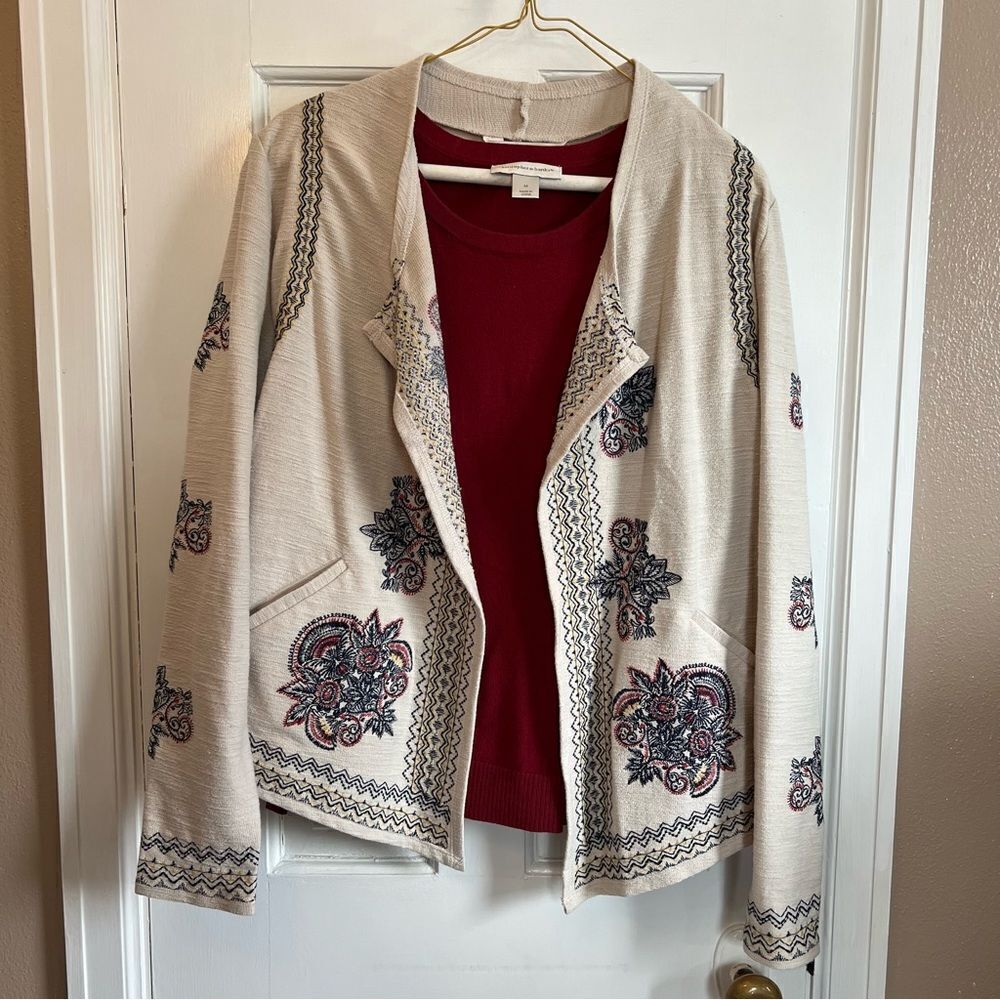 Christopher & Banks Cream Patterned Sweater Jacket